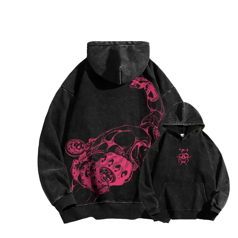 JoJo's Bizarre Adventure Clothing Kira Yoshikage Graphic Hooded Men Cotton Hoodies Vintage Washed Sweatshirt Harajuku Streetwear
