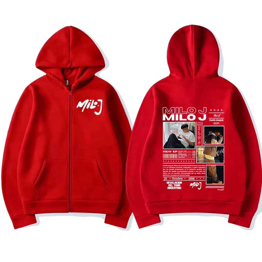 Rapper Milo J 111 Album Merch Zipper Hoodies Men's Women Clothing Vintage Hip Hop Zip Up Hooded Sweatshirts Casual Loose Jackets