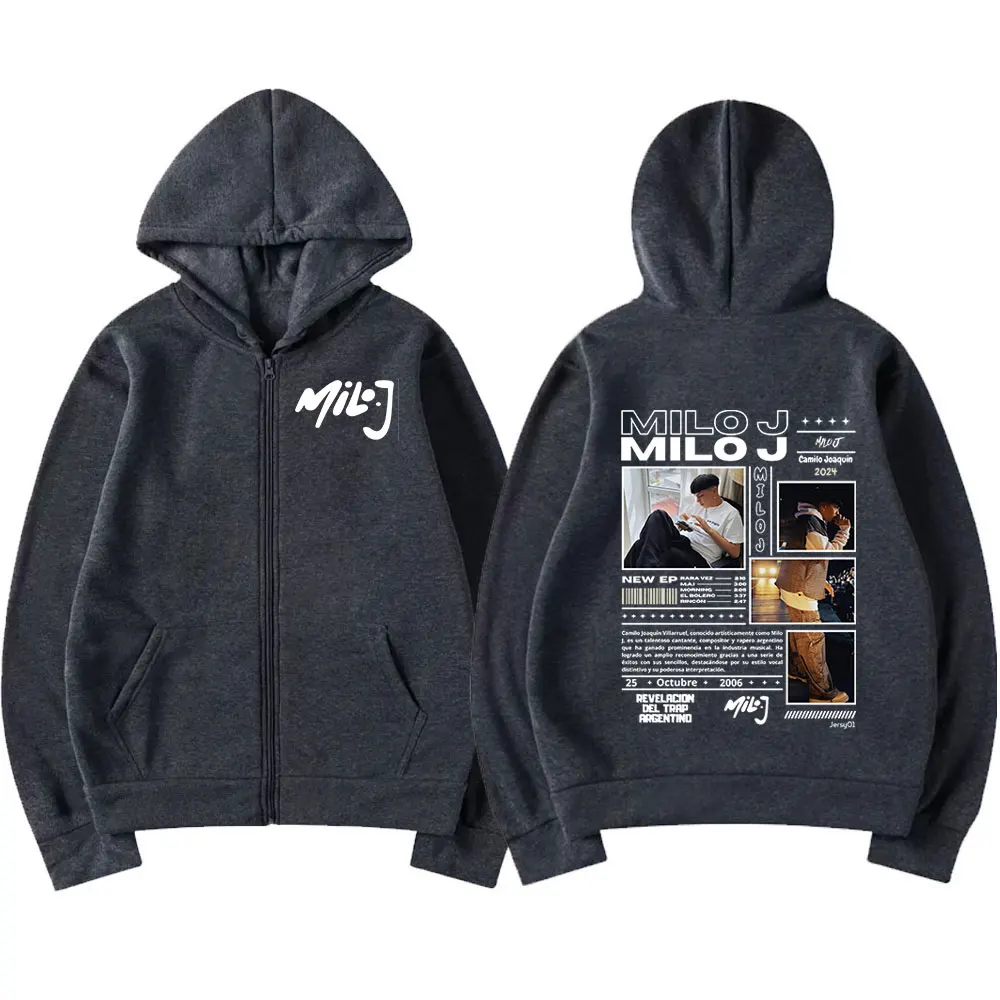 Rapper Milo J 111 Album Merch Zipper Hoodies Men's Women Clothing Vintage Hip Hop Zip Up Hooded Sweatshirts Casual Loose Jackets