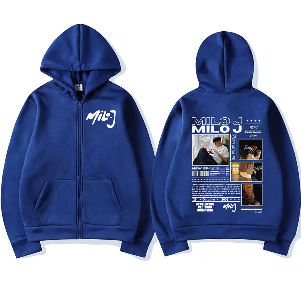 Rapper Milo J 111 Album Merch Zipper Hoodies Men's Women Clothing Vintage Hip Hop Zip Up Hooded Sweatshirts Casual Loose Jackets