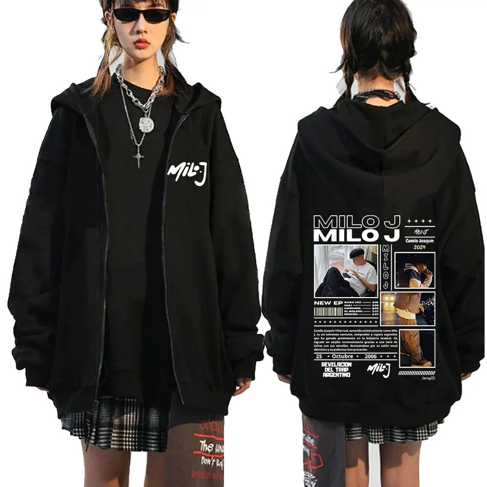 Rapper Milo J 111 Album Merch Zipper Hoodies Men's Women Clothing Vintage Hip Hop Zip Up Hooded Sweatshirts Casual Loose Jackets