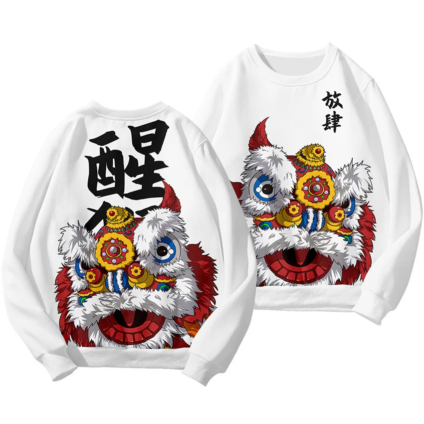 Chinese Dragon Print Hoodie Sweatshirt Autumn Japanese Casual Oversized Sweatshirts Hip Hop Pullover Women Men Clothing