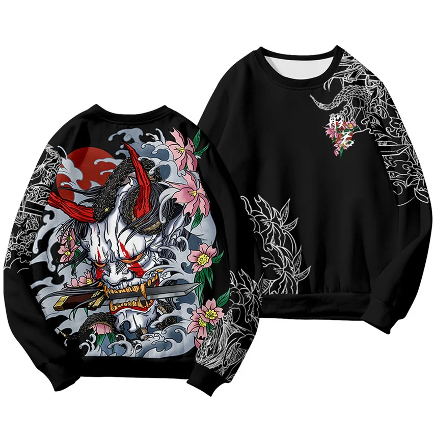 Chinese Dragon Print Hoodie Sweatshirt Autumn Japanese Casual Oversized Sweatshirts Hip Hop Pullover Women Men Clothing