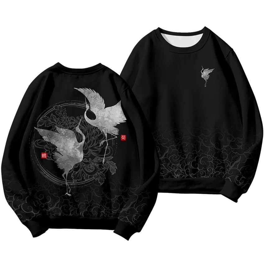 Chinese Dragon Print Hoodie Sweatshirt Autumn Japanese Casual Oversized Sweatshirts Hip Hop Pullover Women Men Clothing