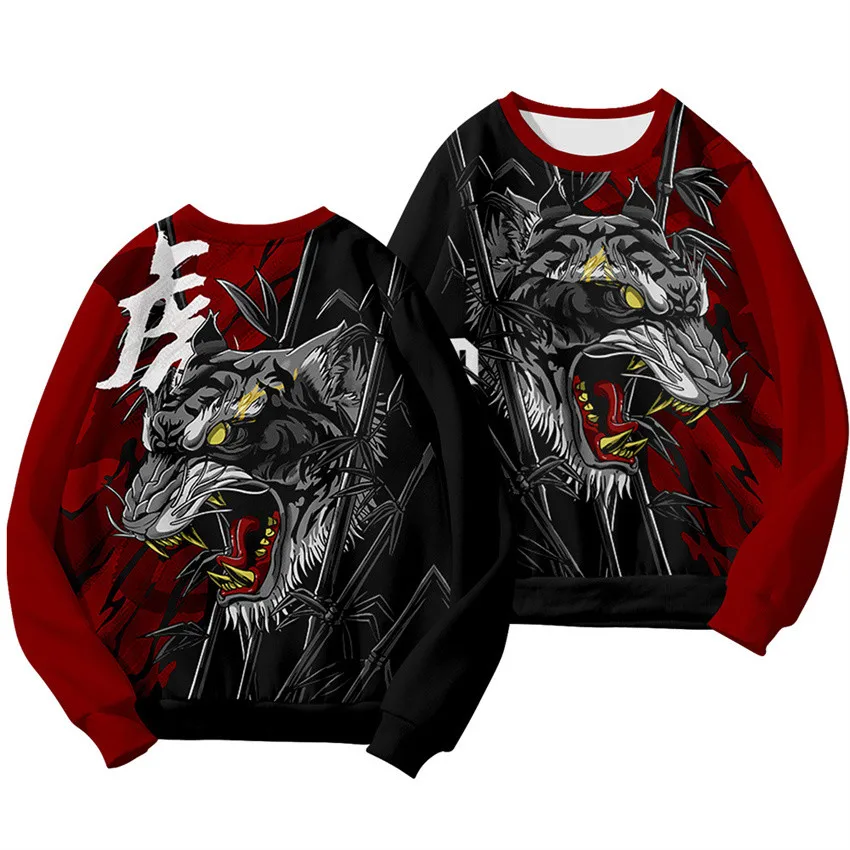 Chinese Dragon Print Hoodie Sweatshirt Autumn Japanese Casual Oversized Sweatshirts Hip Hop Pullover Women Men Clothing