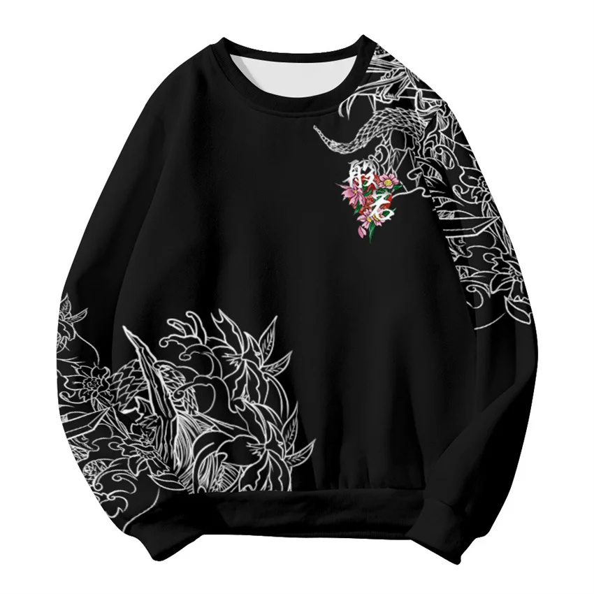 Chinese Dragon Print Hoodie Sweatshirt Autumn Japanese Casual Oversized Sweatshirts Hip Hop Pullover Women Men Clothing