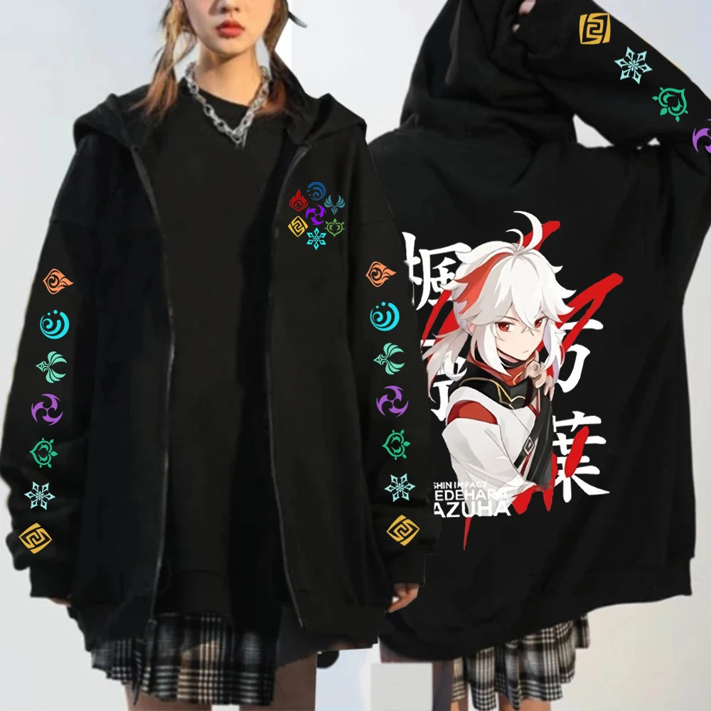 Genshin Impact Kaedehara Kazuha Hu Tao Zip Up Hoodie Unisex Hip Hop Streetwear Cartoon Genshin Xiao Mask Anime Zipper Hoodie Set