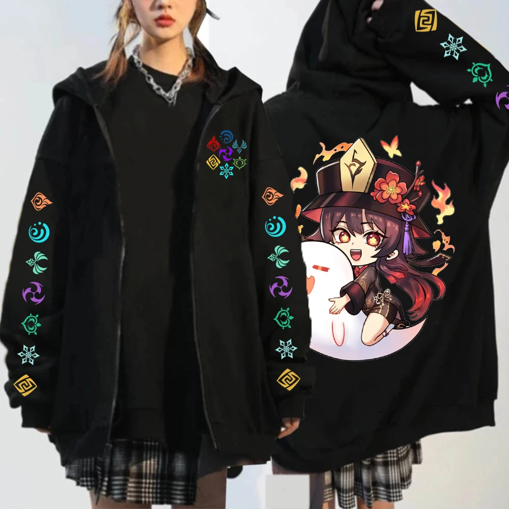 Genshin Impact Kaedehara Kazuha Hu Tao Zip Up Hoodie Unisex Hip Hop Streetwear Cartoon Genshin Xiao Mask Anime Zipper Hoodie Set