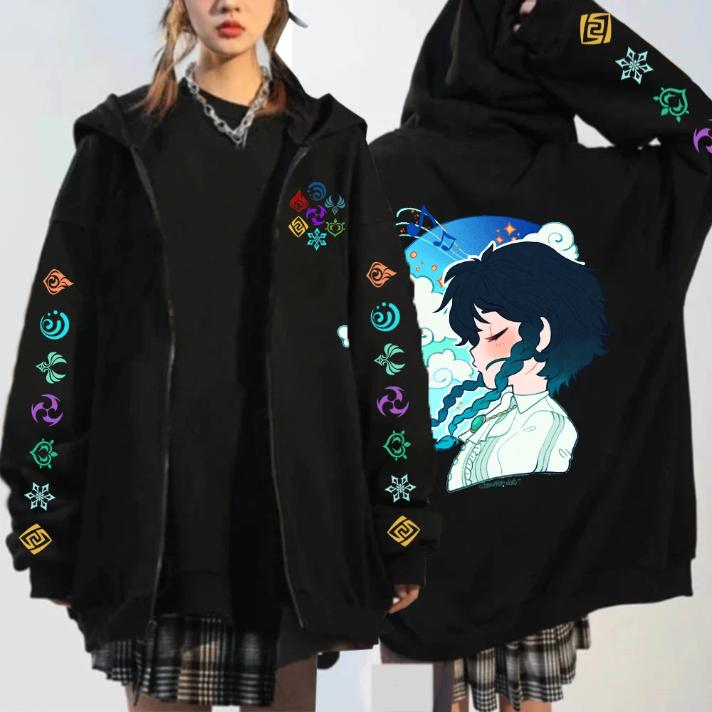 Genshin Impact Kaedehara Kazuha Hu Tao Zip Up Hoodie Unisex Hip Hop Streetwear Cartoon Genshin Xiao Mask Anime Zipper Hoodie Set