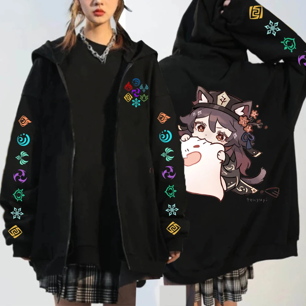 Genshin Impact Kaedehara Kazuha Hu Tao Zip Up Hoodie Unisex Hip Hop Streetwear Cartoon Genshin Xiao Mask Anime Zipper Hoodie Set