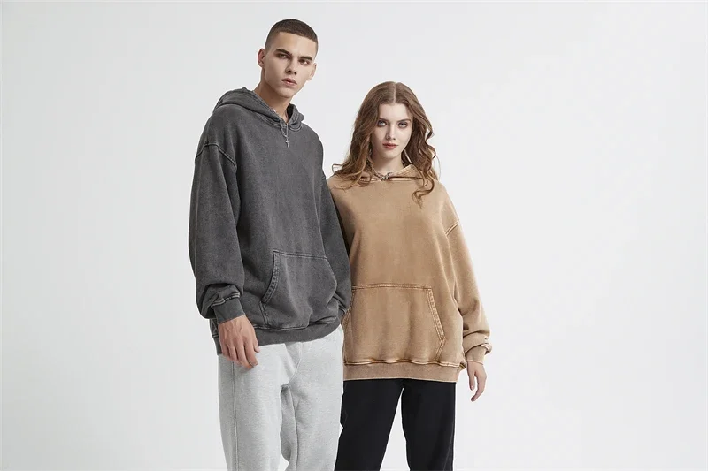 2024 Autumn Winter Men 420gsm Hoodies Streetwears High Street Heavy Weight Washed Cotton Sweatshirts Brand Tracksuit