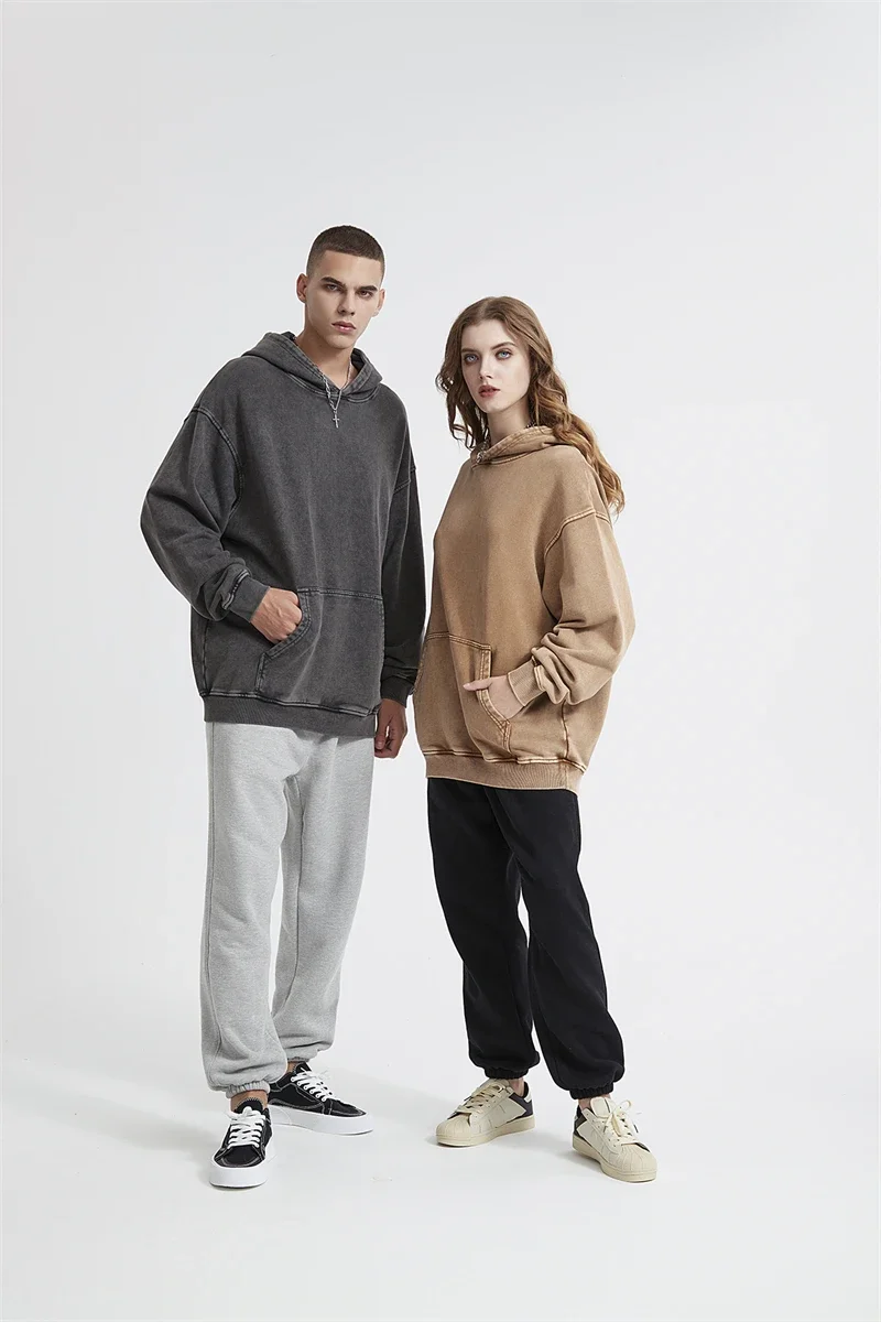 2024 Autumn Winter Men 420gsm Hoodies Streetwears High Street Heavy Weight Washed Cotton Sweatshirts Brand Tracksuit