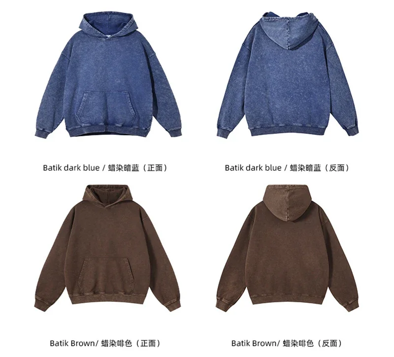 2024 Autumn Winter Men 420gsm Hoodies Streetwears High Street Heavy Weight Washed Cotton Sweatshirts Brand Tracksuit