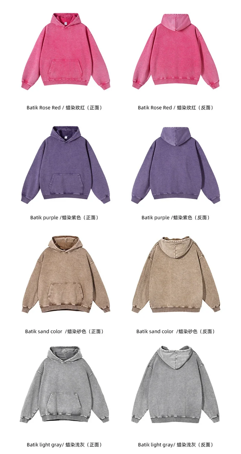 2024 Autumn Winter Men 420gsm Hoodies Streetwears High Street Heavy Weight Washed Cotton Sweatshirts Brand Tracksuit