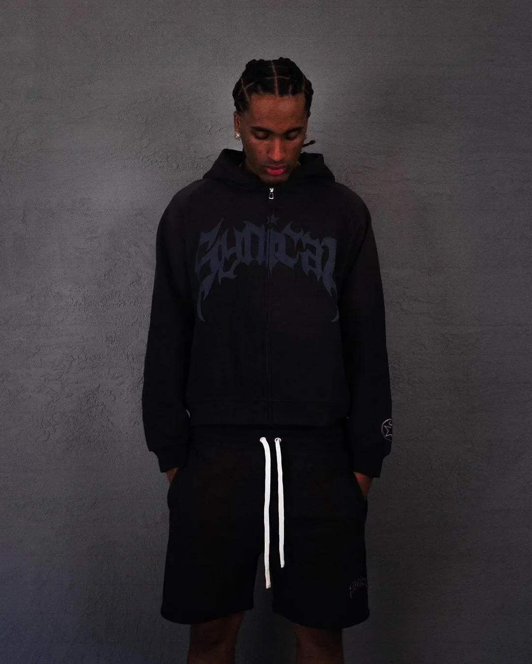 Hooded American retro zipper sweatshirt Gothic letter star print hoodie trendy men's casual jacket 2023 new product