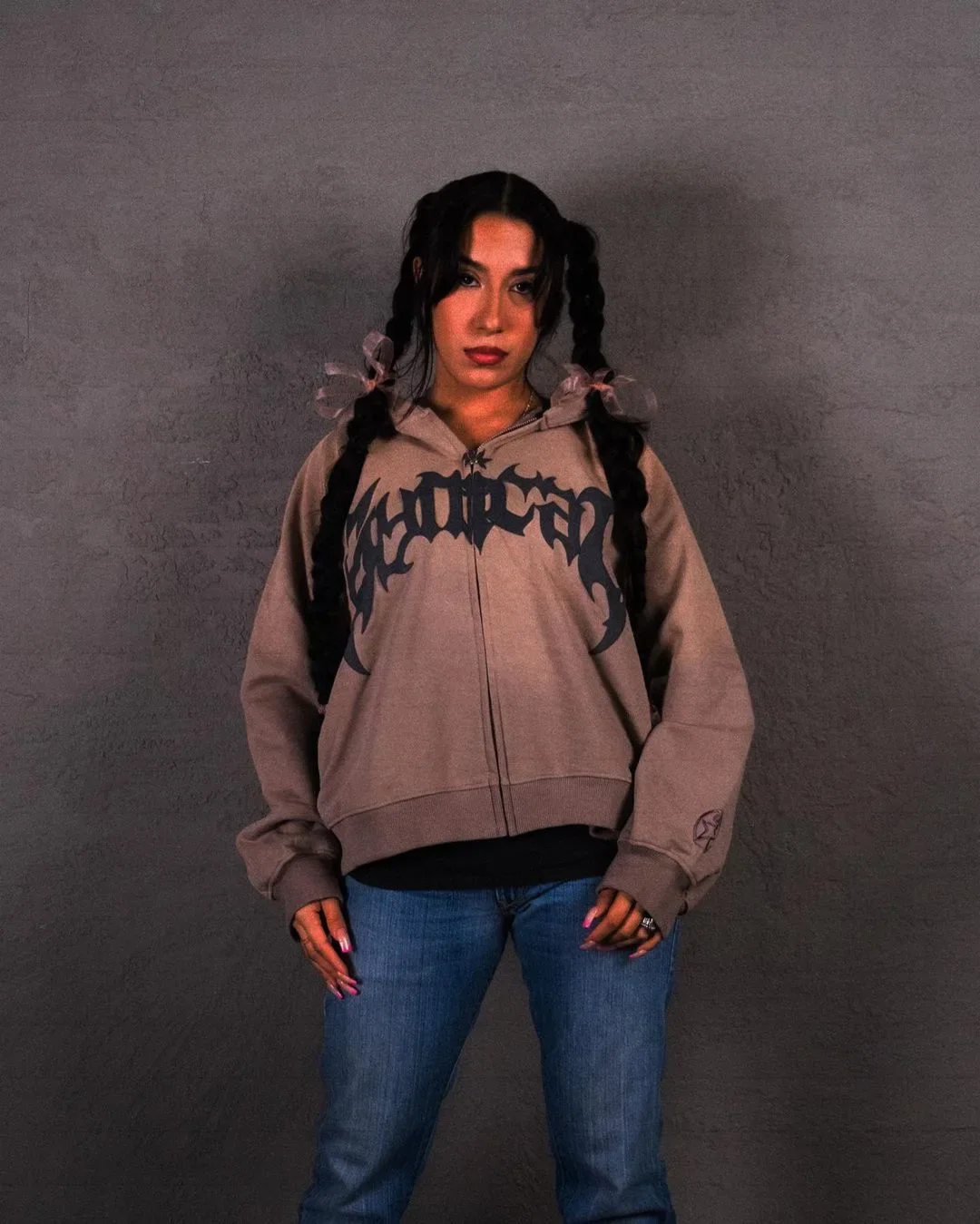 Hooded American retro zipper sweatshirt Gothic letter star print hoodie trendy men's casual jacket 2023 new product