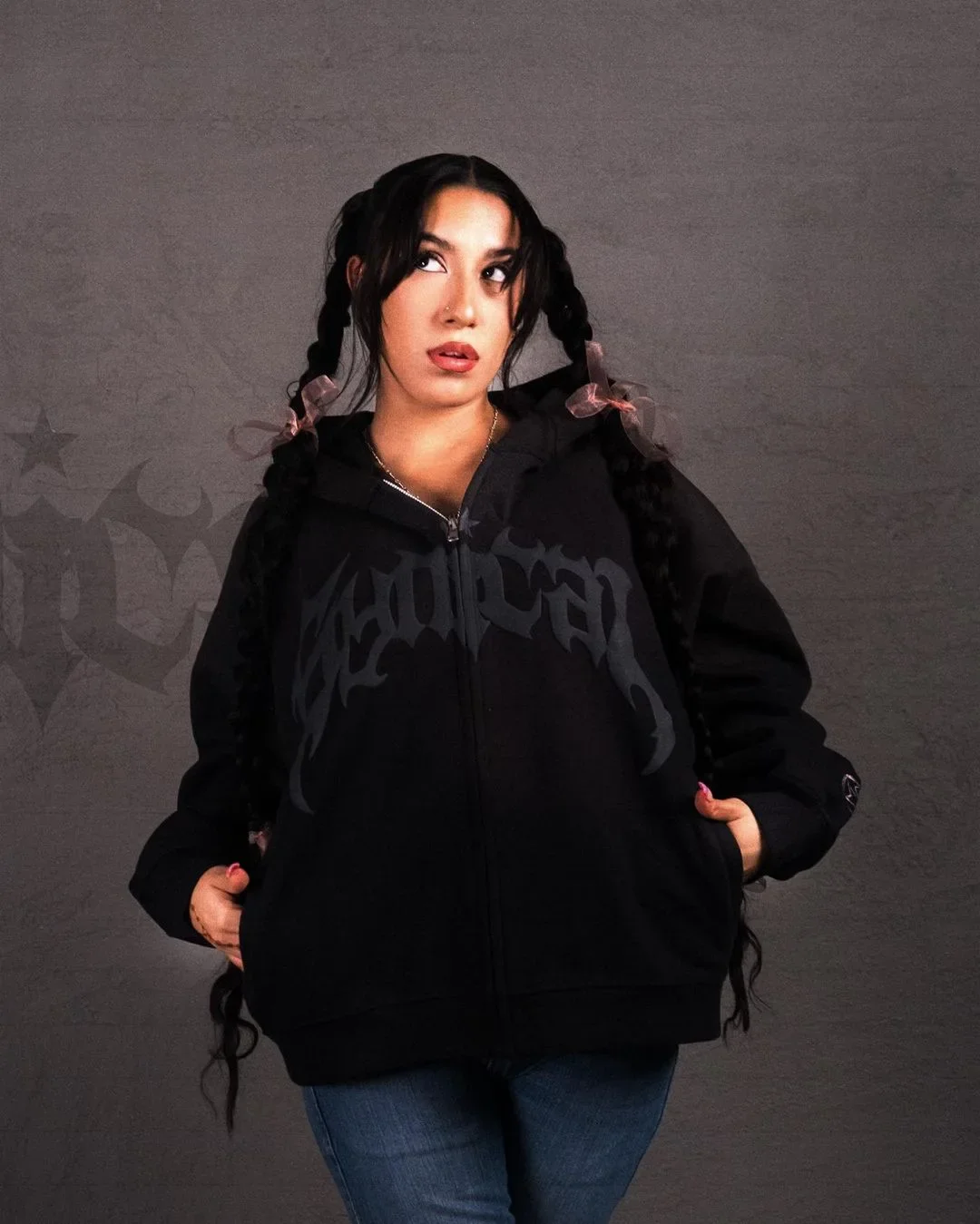 Hooded American retro zipper sweatshirt Gothic letter star print hoodie trendy men's casual jacket 2023 new product