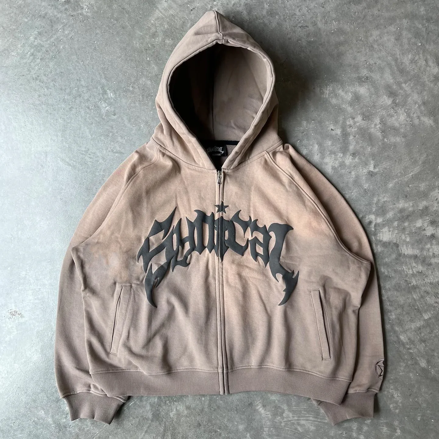 Hooded American retro zipper sweatshirt Gothic letter star print hoodie trendy men's casual jacket 2023 new product