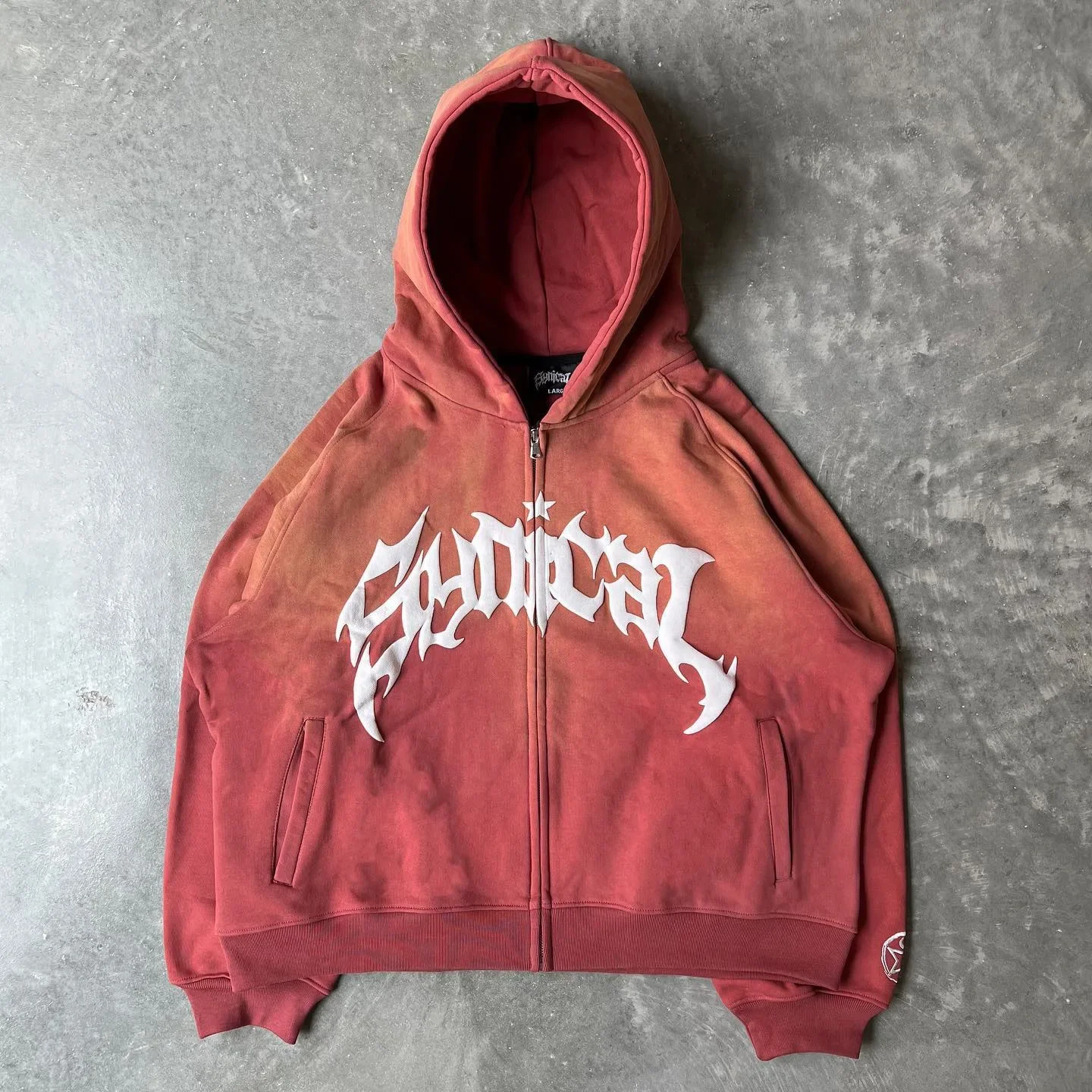 Hooded American retro zipper sweatshirt Gothic letter star print hoodie trendy men's casual jacket 2023 new product