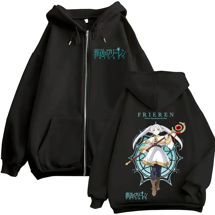 Anime Frieren: Beyond Journey's End Zipper Hoodies Men Women Clothing Fashion Fleece Oversized Zip Up Hooded Sweatshirts Jackets