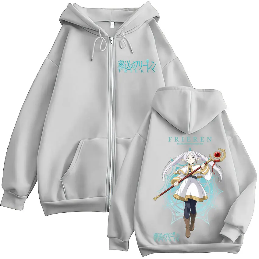 Anime Frieren: Beyond Journey's End Zipper Hoodies Men Women Clothing Fashion Fleece Oversized Zip Up Hooded Sweatshirts Jackets