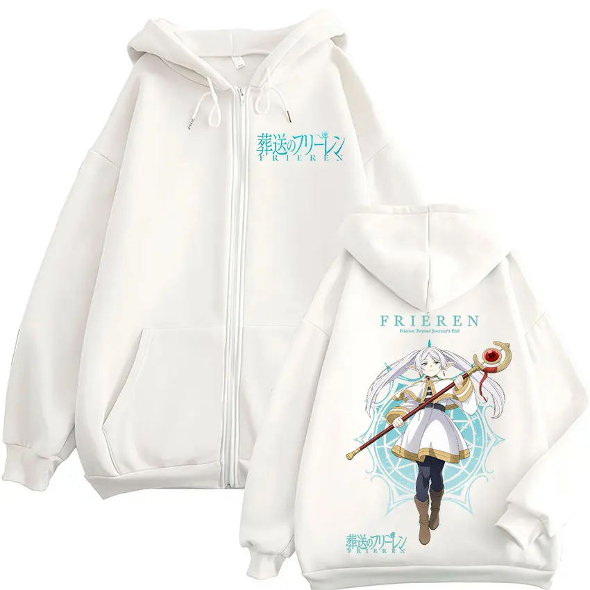 Anime Frieren: Beyond Journey's End Zipper Hoodies Men Women Clothing Fashion Fleece Oversized Zip Up Hooded Sweatshirts Jackets