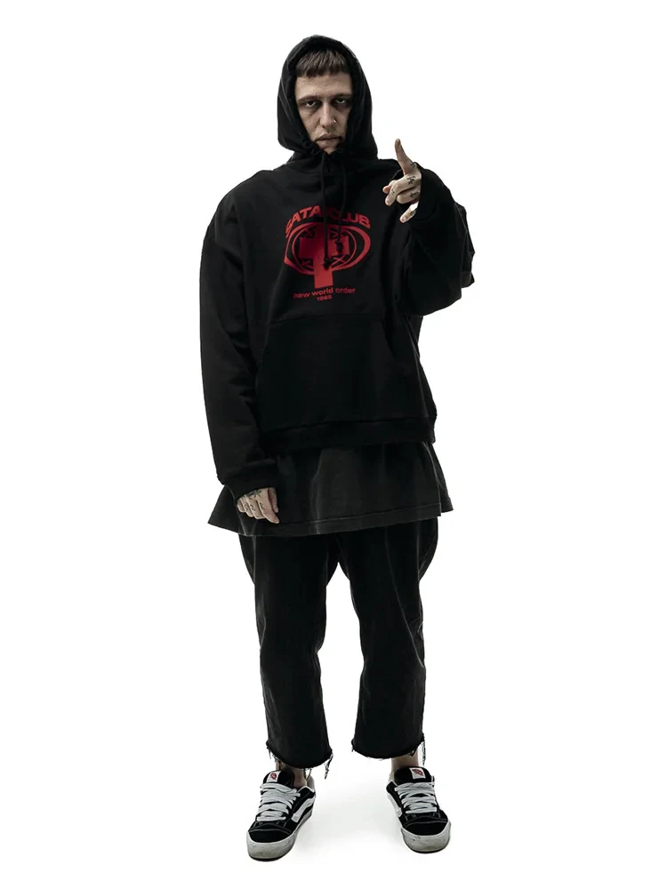 Men's Sweatshirts Satan Club Graphic Hoodies Oversized Winter Harajuku Long Sleeve Tops Korean Fashion Y2k Streetwear Clothing