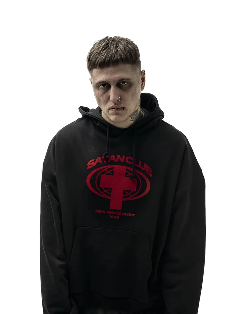 Men's Sweatshirts Satan Club Graphic Hoodies Oversized Winter Harajuku Long Sleeve Tops Korean Fashion Y2k Streetwear Clothing