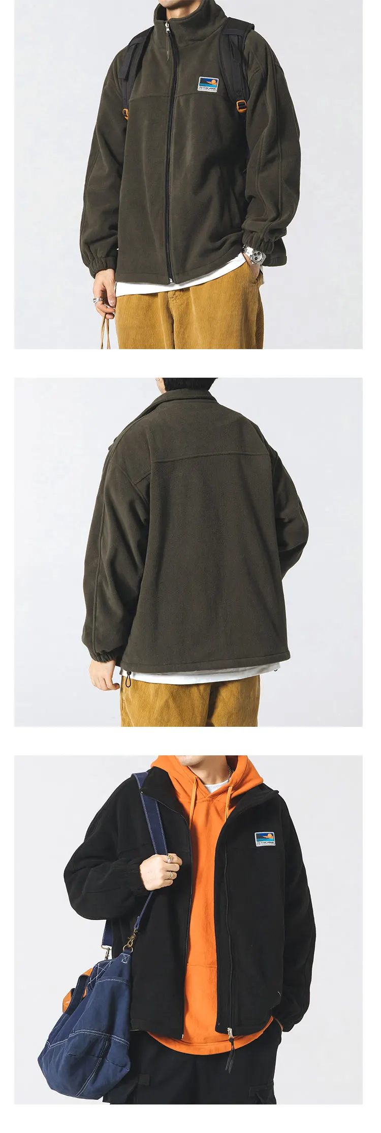 Winter Fleece Sweatshirt Japanese Streetwear Thick Stand Collar Coat Men Clothing Harajuku Casual Cardigan Hip Hop Couple Tops