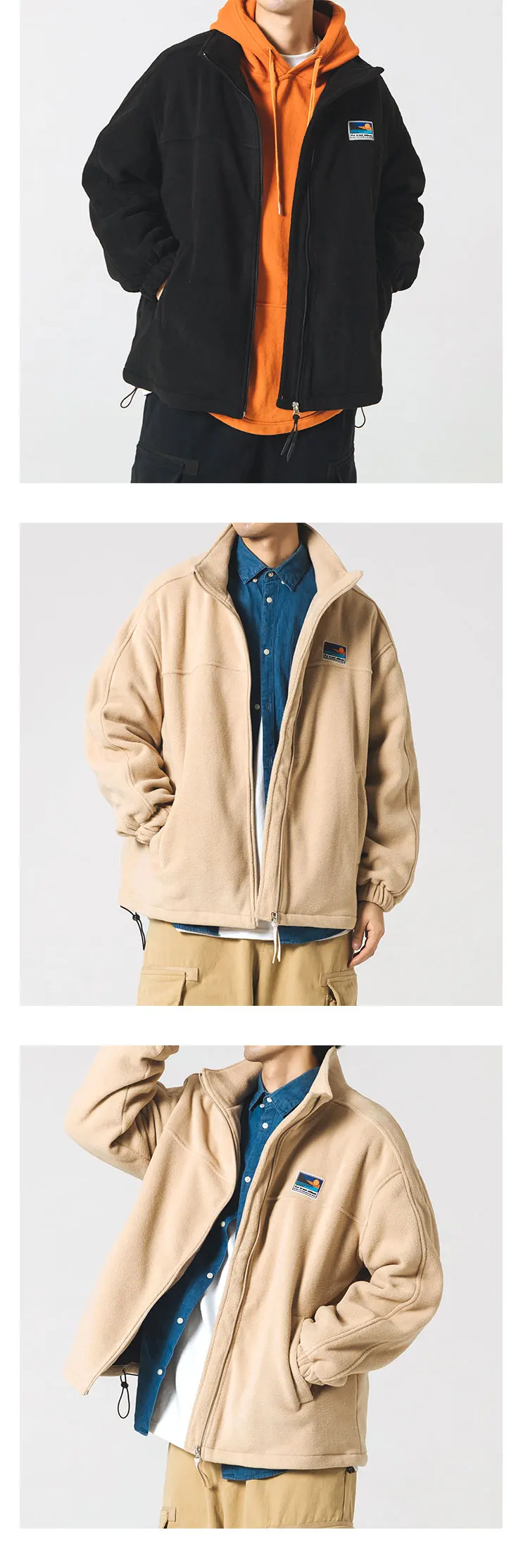 Winter Fleece Sweatshirt Japanese Streetwear Thick Stand Collar Coat Men Clothing Harajuku Casual Cardigan Hip Hop Couple Tops