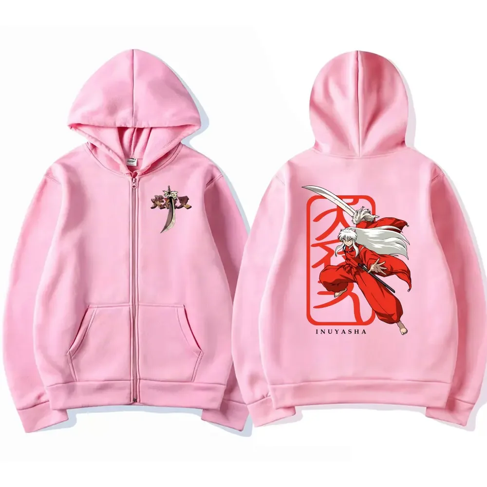 Japanese Anime Inuyasha Graphic Zipper Hoodie Unisex Manga Casual Zip Up Sweatshirt Men Women's Fashion Oversized Jacket Coat
