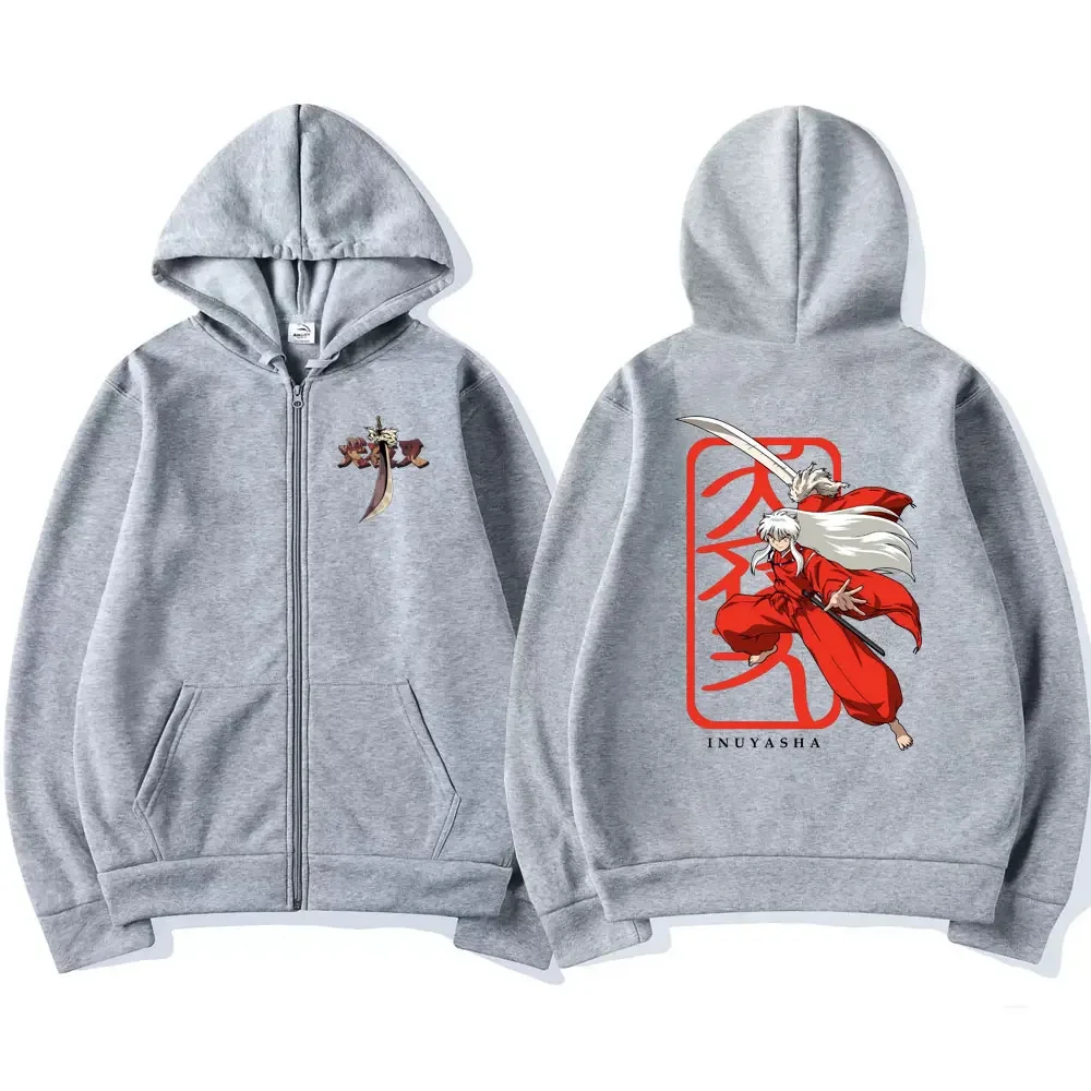 Japanese Anime Inuyasha Graphic Zipper Hoodie Unisex Manga Casual Zip Up Sweatshirt Men Women's Fashion Oversized Jacket Coat
