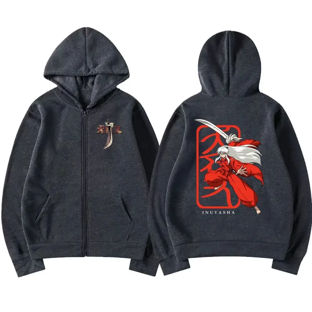 Japanese Anime Inuyasha Graphic Zipper Hoodie Unisex Manga Casual Zip Up Sweatshirt Men Women's Fashion Oversized Jacket Coat