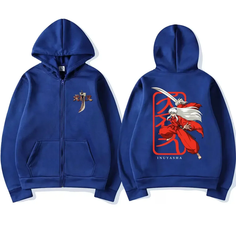 Japanese Anime Inuyasha Graphic Zipper Hoodie Unisex Manga Casual Zip Up Sweatshirt Men Women's Fashion Oversized Jacket Coat