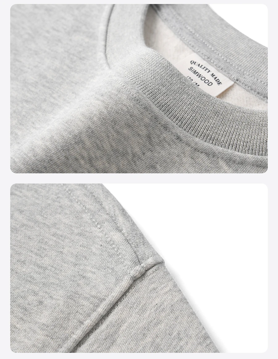 SIMWOOD 2025 Autumn Winter New Men 340gsm Soft Warm Fleece Sweatshirt Basic Oversize Crewneck  Casual Embroidered Sweatshirt