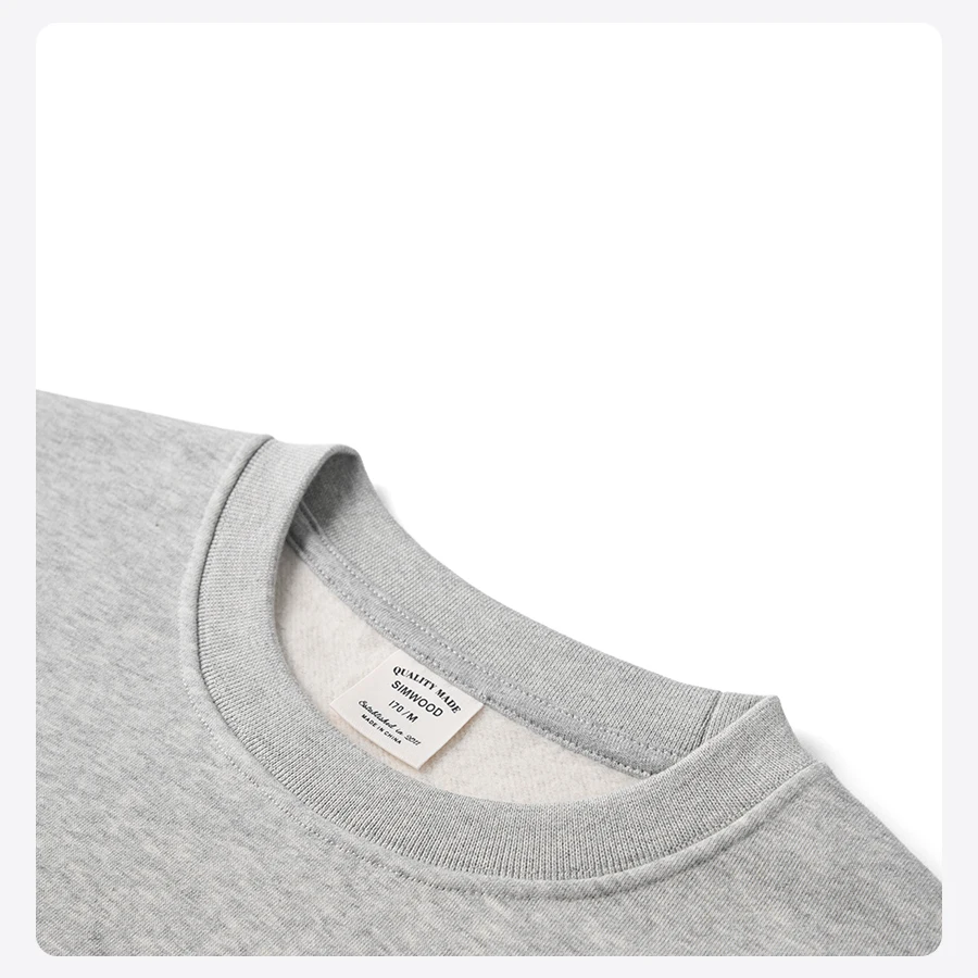 SIMWOOD 2025 Autumn Winter New Men 340gsm Soft Warm Fleece Sweatshirt Basic Oversize Crewneck  Casual Embroidered Sweatshirt