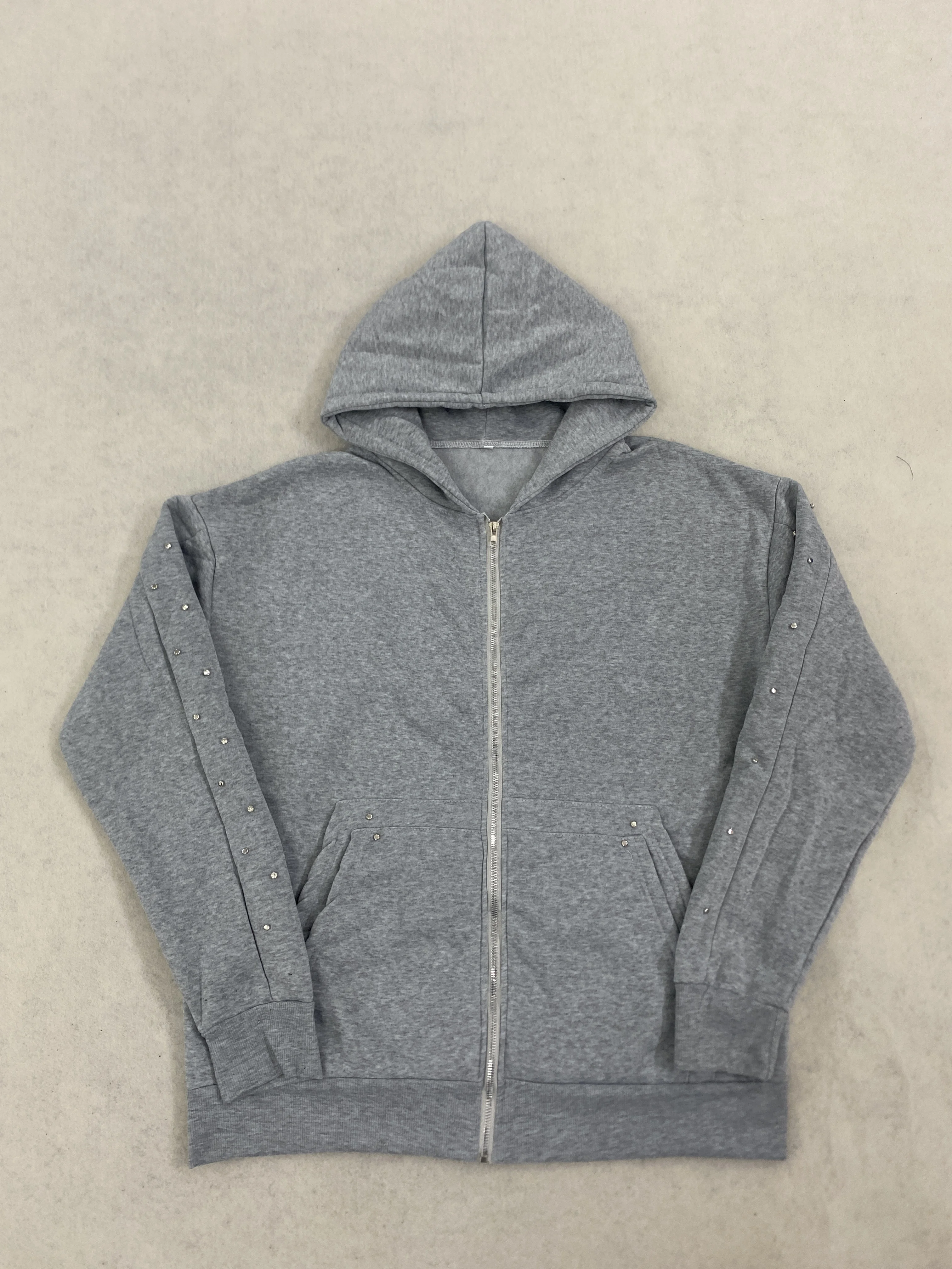 Oversized Harajuku Grey Vintage Fashion Zipper Hoodie European and American Autumn/Winter High Street Versatile Sweatshirt Emo