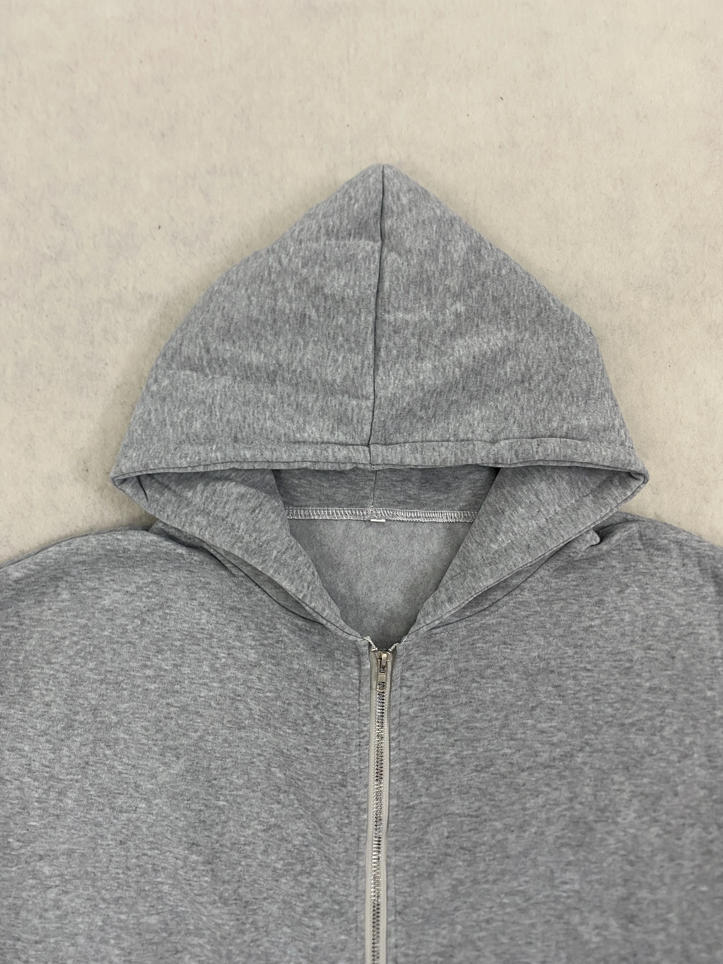 Oversized Harajuku Grey Vintage Fashion Zipper Hoodie European and American Autumn/Winter High Street Versatile Sweatshirt Emo