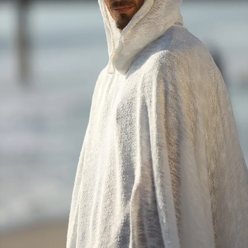 2026 Men's Outdoor Casual Breathable Shawl Robe Vintage Men Solid Color Loose Breathable Capes Mens Bohemian Sunproof Cover-up