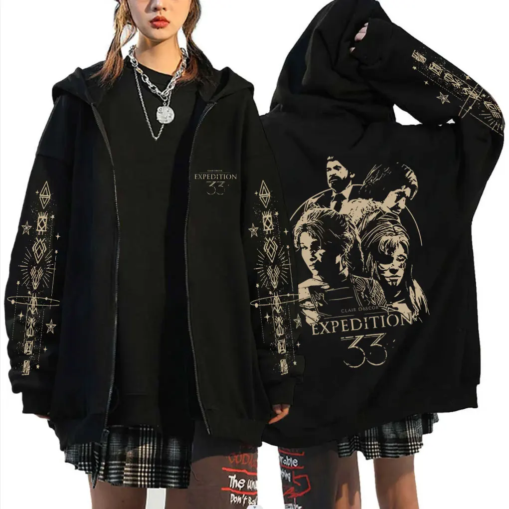 Game Clair Obscur Expedition 33 Zipper Hoodie Men Women Otaku Cosplay Oversized Zip Up Jacket Male Vintage Zip Up Sweatshirts