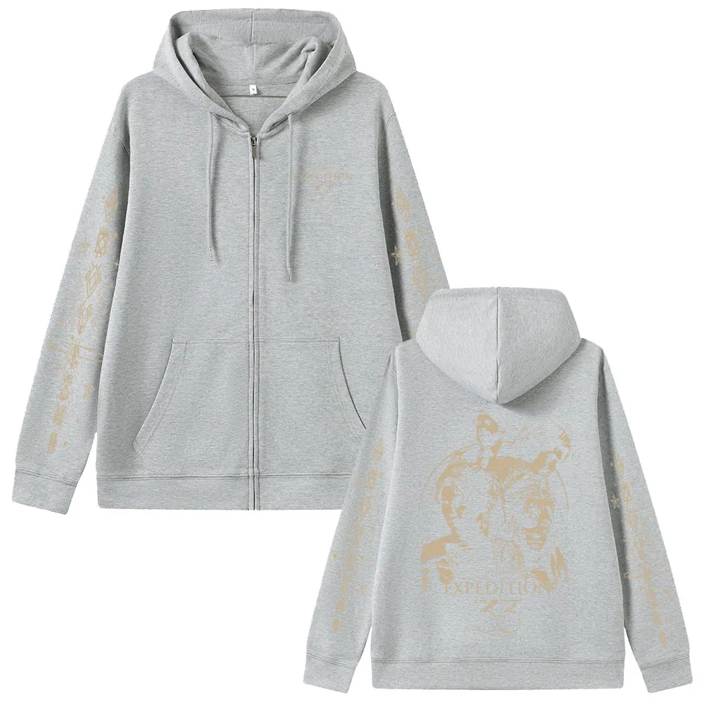 Game Clair Obscur Expedition 33 Zipper Hoodie Men Women Otaku Cosplay Oversized Zip Up Jacket Male Vintage Zip Up Sweatshirts