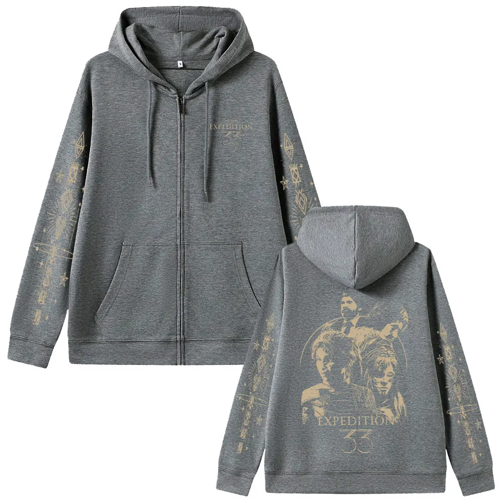 Game Clair Obscur Expedition 33 Zipper Hoodie Men Women Otaku Cosplay Oversized Zip Up Jacket Male Vintage Zip Up Sweatshirts