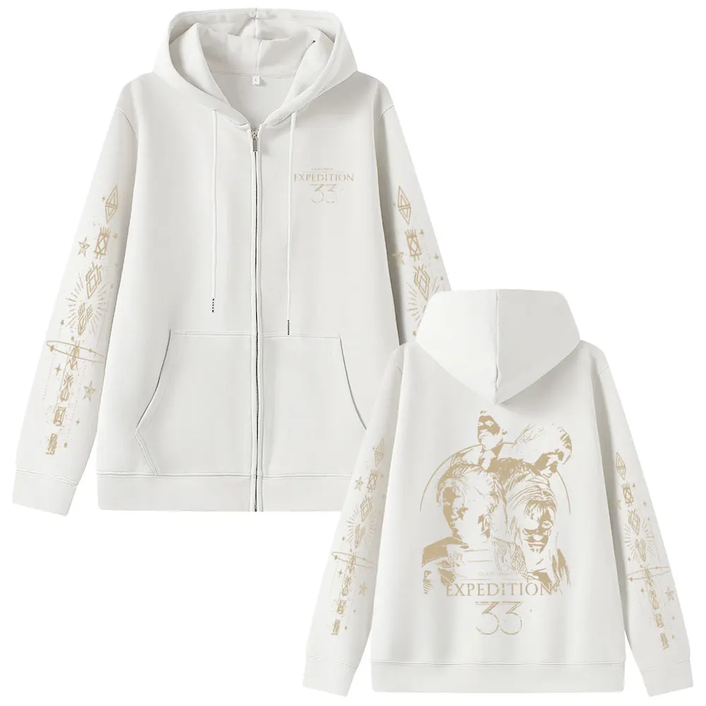 Game Clair Obscur Expedition 33 Zipper Hoodie Men Women Otaku Cosplay Oversized Zip Up Jacket Male Vintage Zip Up Sweatshirts