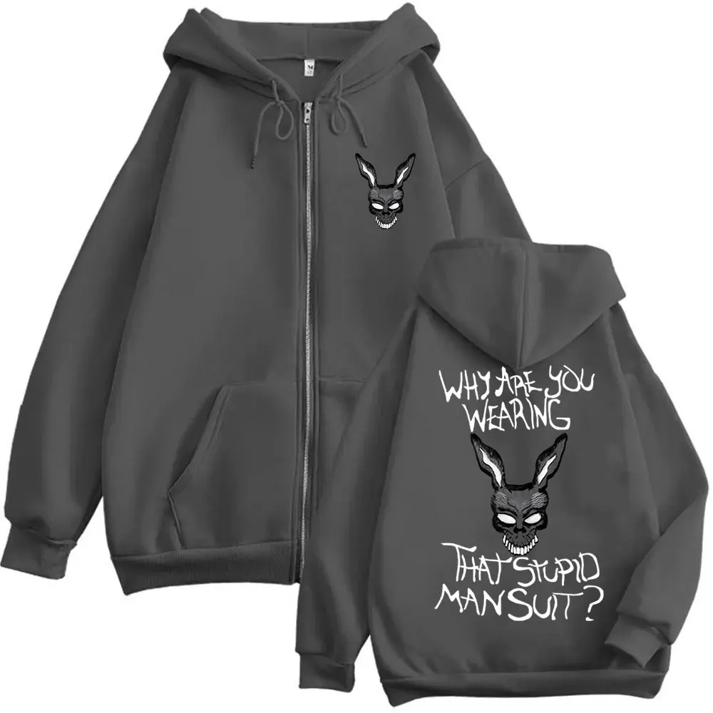 Movie Donnie Darko Why You Wearing That Stupid Man Suit Zipper Hoodie Men Casual Vintage Zip Up Jacket Male Oversized Sweatshirt