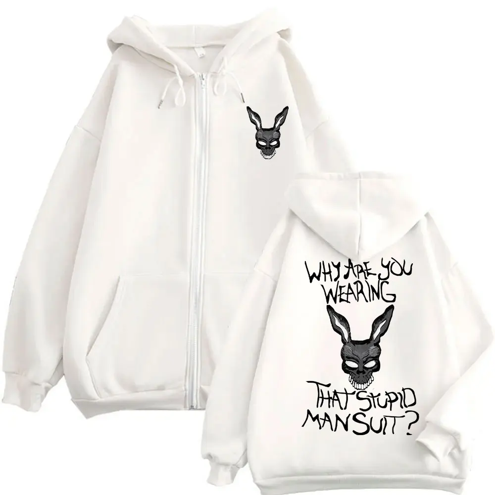 Movie Donnie Darko Why You Wearing That Stupid Man Suit Zipper Hoodie Men Casual Vintage Zip Up Jacket Male Oversized Sweatshirt