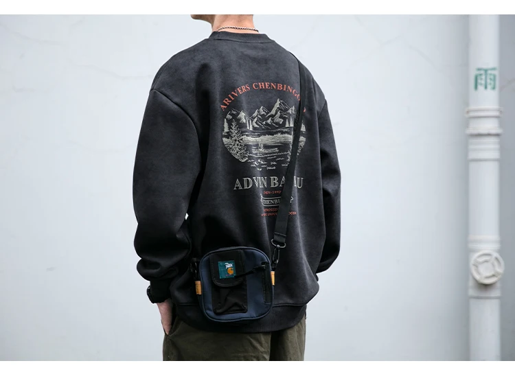 2025 Spring Mens Loose Fit Round Neck Hoodie Big Size Oversized Streetwear Hip Hop Retro American Casual Pullover Trendy Print