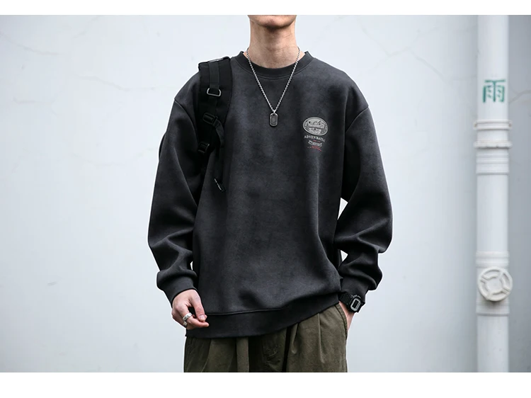 2025 Spring Mens Loose Fit Round Neck Hoodie Big Size Oversized Streetwear Hip Hop Retro American Casual Pullover Trendy Print
