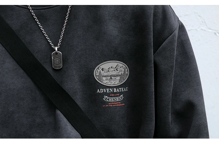 2025 Spring Mens Loose Fit Round Neck Hoodie Big Size Oversized Streetwear Hip Hop Retro American Casual Pullover Trendy Print