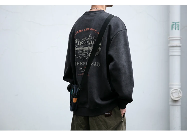 2025 Spring Mens Loose Fit Round Neck Hoodie Big Size Oversized Streetwear Hip Hop Retro American Casual Pullover Trendy Print