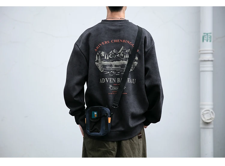 2025 Spring Mens Loose Fit Round Neck Hoodie Big Size Oversized Streetwear Hip Hop Retro American Casual Pullover Trendy Print